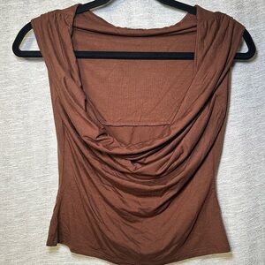 Reformation Chocolate Drape Neck Blouse size Small
